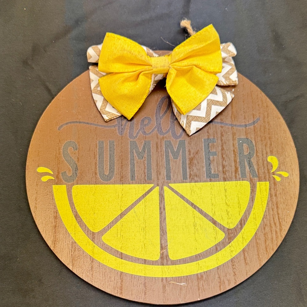 Hello Summer Yellow Bow Summer Wall Decor Door Sign 9.84 inches new